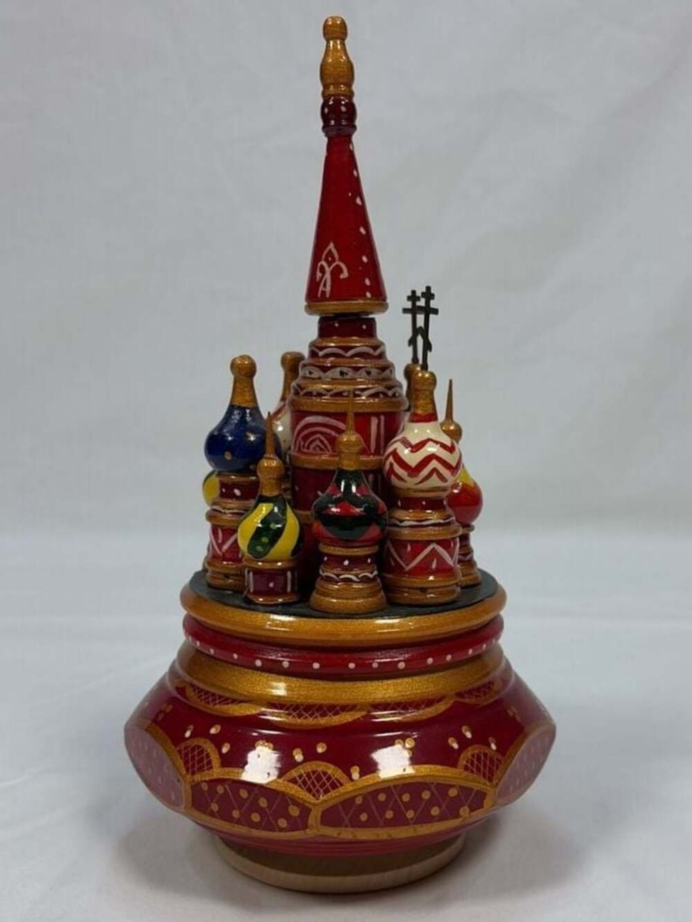 Hand-Painted Russian Saint Basil's Cathedral Wooden Musical Box